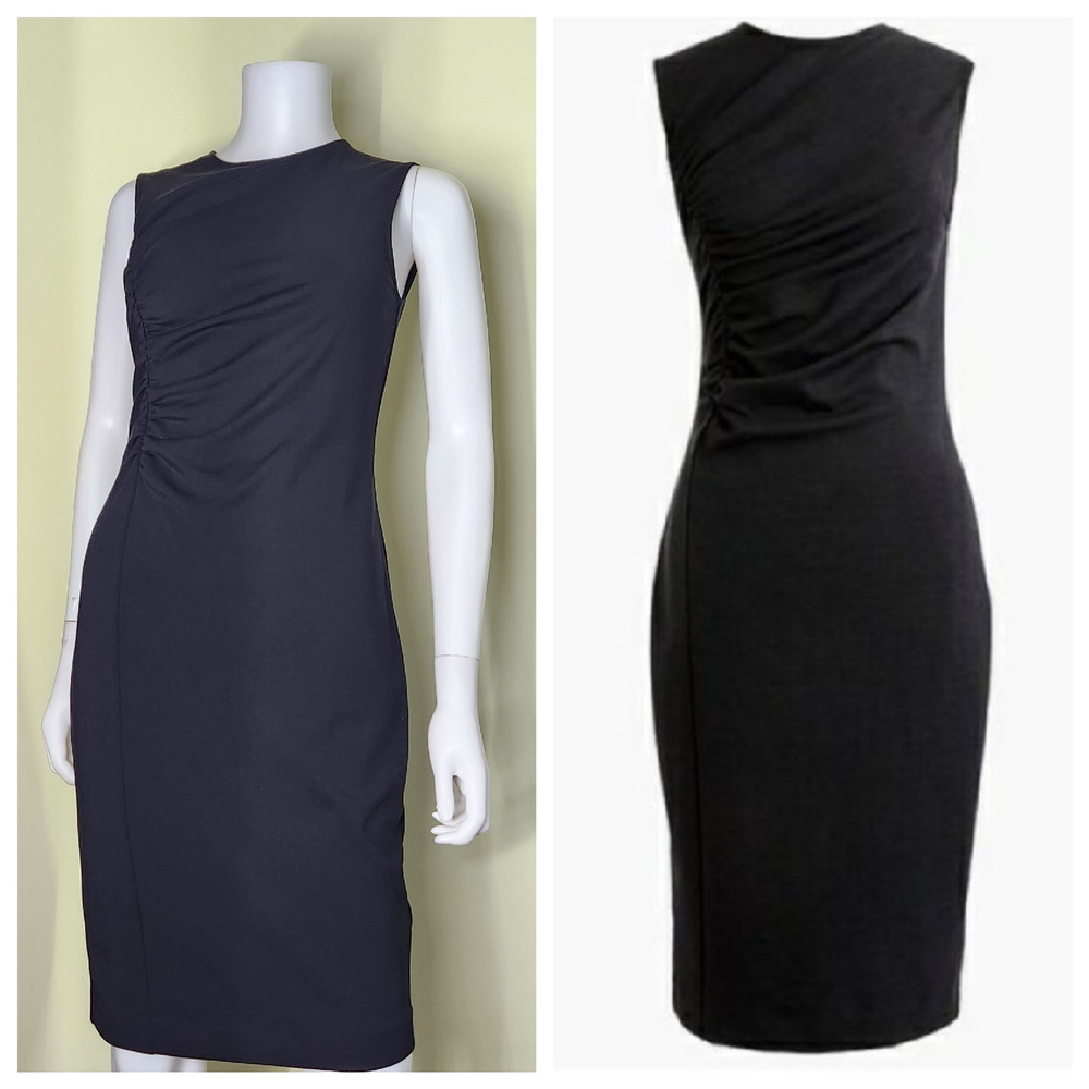 J. Crew 365 Ponte Ruched Dress Size 4 Black Pencil Midi Luxury Career Wear